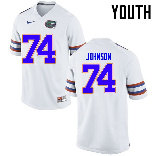 Youth NCAA Florida Gators Fred Johnson #74 Stitched Authentic Nike White College Football Jersey YZU6665ZZ